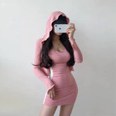 Zweiteiliger Cardigan-Schmaler Rock mit Kapuze