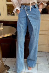 High Waist Irregular Button Jeans Pants