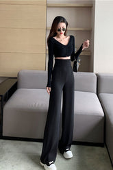 High Waist Loose Basic Colors Wide Leg Pants