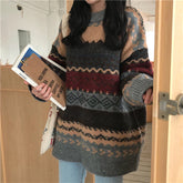 Retro Geometric Pattern Knitted Loose Sweater
