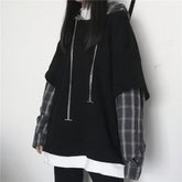 Long Sleeve Hip Hop Sleeve Plaid Hoodie