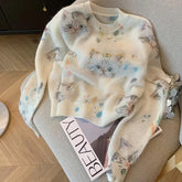 Long Sleeve Cat Pattern With Beading O-Neck Sweater