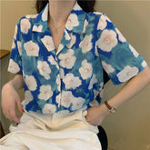 Short Sleeve Floral Painting Blouse Shirt