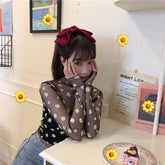 Long Sleeve Daisy Flower Pattern Transparent Shirt