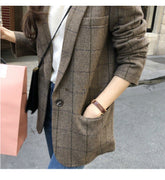 Plaid Notched Single Breasted Blazer Jacket