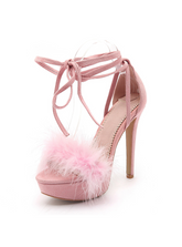 High Heels Platform Sandals Lace Up Pink Shoes