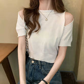 Sexy Cut Shoulder Cropped Slim Shirt