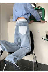 Lockere Jeanshose mit hoher Taille und weitem Bein im schicken Design