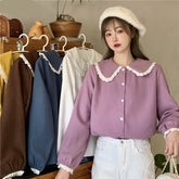 Long Sleeve Candy Colors Peter Pan Collar Shirt