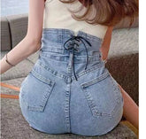 High Waist Back Bandage Tie Shorts Jeans