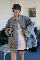 Loose Patchwork Colors Denim Jeans Jacket