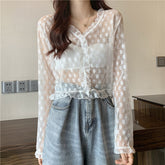Long Sleeve Lace Transparent Blouse Shirt