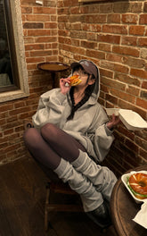 Grey Hoodie 3-Piece Set with Contrast Trim Shorts and Leg Warmers