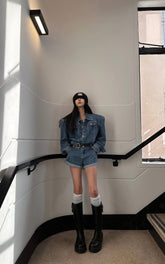 Blue Denim Shoulder-Pad Romper