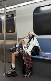 Asymmetrical Plaid Patchwork Skirt