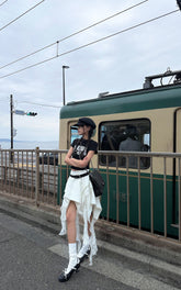 Asymmetrical Skirt with Lace Streamers