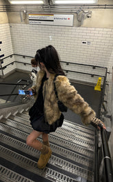 Faux Fur Jacket with Suede and PU Leather Accents