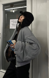 Plaid and Solid Reversible Padded Jacket