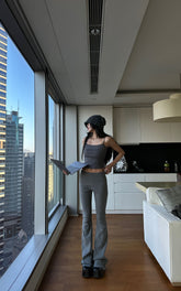 Ribbed Knit Flared Pants & Cropped Camisole Set
