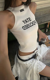 Ribbed Racerback Tank Top with Contrast Lettering