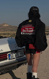 Racing Patch Zip Jacket with Elastic Cuffs and Retro Embroidery