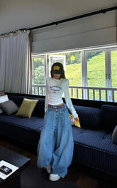Elastic Waist Wide Leg Denim Pants