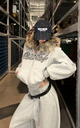 Faux-Fur Hood Cropped Hoodie