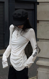Asymmetric Draped Long Sleeve Fitted Top