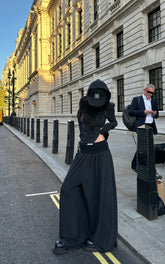 High Waist Wide Leg Pants with Ribbed Waistband and Fluid Silhouette