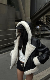 Faux Shearling Cropped Hooded Jacket