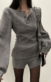 Cable Knit Sweater & Shorts Set with Matching Leg Warmers