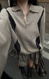Argyle Knit Polo Sweater