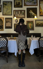 Plaid Contour Midi Skirt with Side Buckle Detail