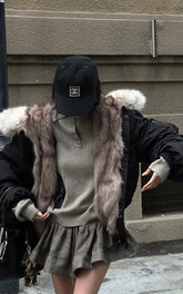 Faux Fur Trim Cropped Bomber Jacket