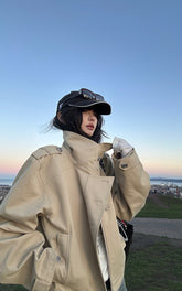 Structured High-Collar Trench Jacket with Asymmetric Closure