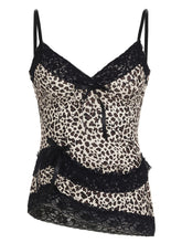 Y2K Leopard Print Cami Top with Lace Trim and Bow Detail, V-Neck, Polyester Blend - Stylish Tank