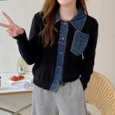 Long Sleeve Denim Spliced Sweatshirt