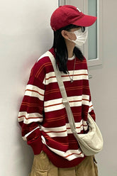 Long Sleeve Red Striped Casual Sweater