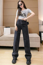 High Waist Casual Dark Grey Jeans Pants