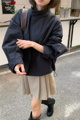 Solid Stand Collar Style Button Basic Coat Jacket