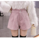 High Waist Wide Leg Woolen Office Shorts