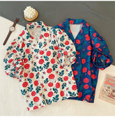 Rose Flower Pattern Short Sleeve Blouse Shirt