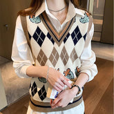 Classic Argyle Pattern Elegant Vest Sweater