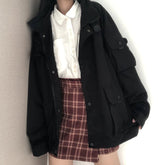 Loose Long Sleeve Solid Cargo Pockets Jacket