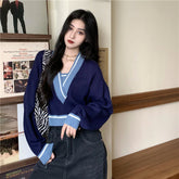 Kurzer Vintage-Pullover mit V-Ausschnitt