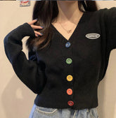 Colorful Button V-Neck Cardigan Sweater