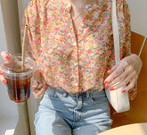 Long Sleeve Sexy Florals Pattern Chiffon Blouse Shirts
