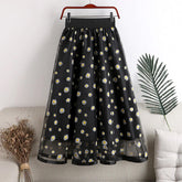 High Waist Daisy Flowers Pattern Mesh Long Skirts