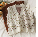 Suéter chaleco vintage sin mangas con cuello en V y volantes