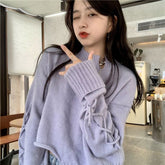 Cropped Lace Tie Irregular Sweater